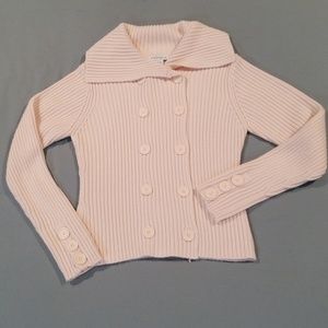 Ribbed Knit Double Breasted Cream Cardigan